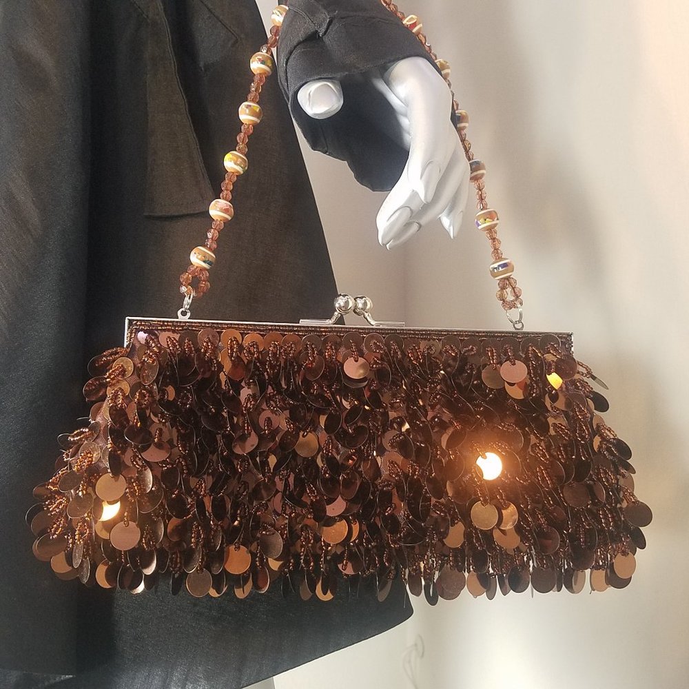 Women's Iridescent Shimmering Large Sequin Evening Bag   (10" w x 4.5" h)